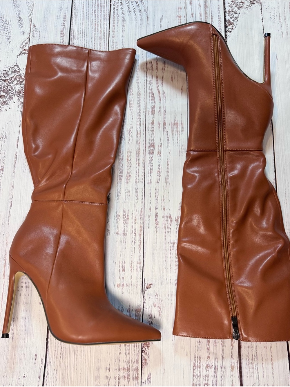 Tan knee high boots with